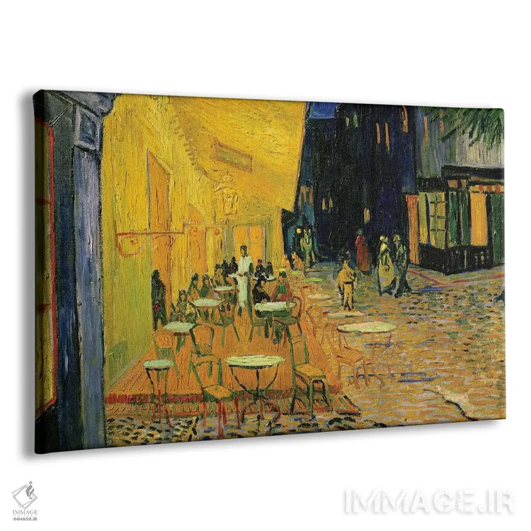 تابلو Place du Forum, Arles, 1888,کافه تراس، میدان فوروم، آرل، ۱۸۸۸ اثر ونسان ون گوگ (نقاش مشهور هلندی پستامپرسیونیسم) - نمای پرسپکتیو محصول
