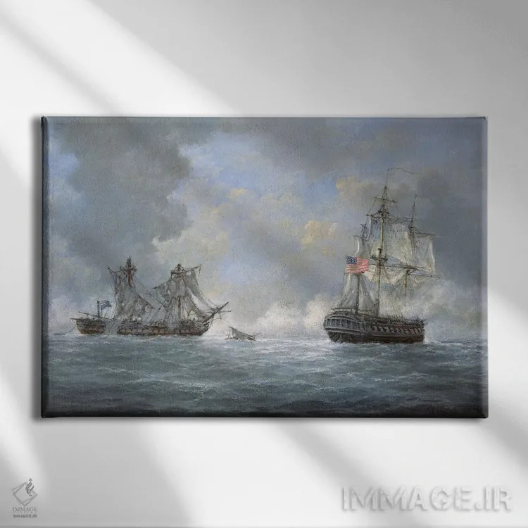 تابلو 1812,درگیری میان ناو آمریکایی "یونایتد استیتس" و ناو انگلیسی "مکدونیان" در نزدیکی جزایر قناری، ۲۵ اکتبر ۱۸۱۲ اثر ریچارد ویلیس - نمای روبهرو روی دیوار