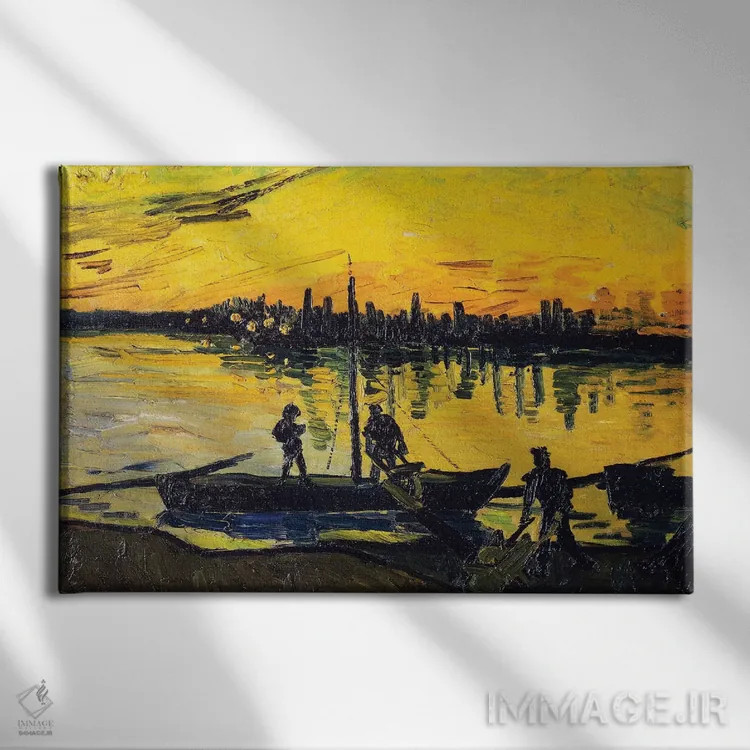 تابلو 1888,باربرها در آرل، ۱۸۸۸ اثر ونسان ون گوگ (نقاش مشهور هلندی پستامپرسیونیسم) - نمای روبهرو روی دیوار