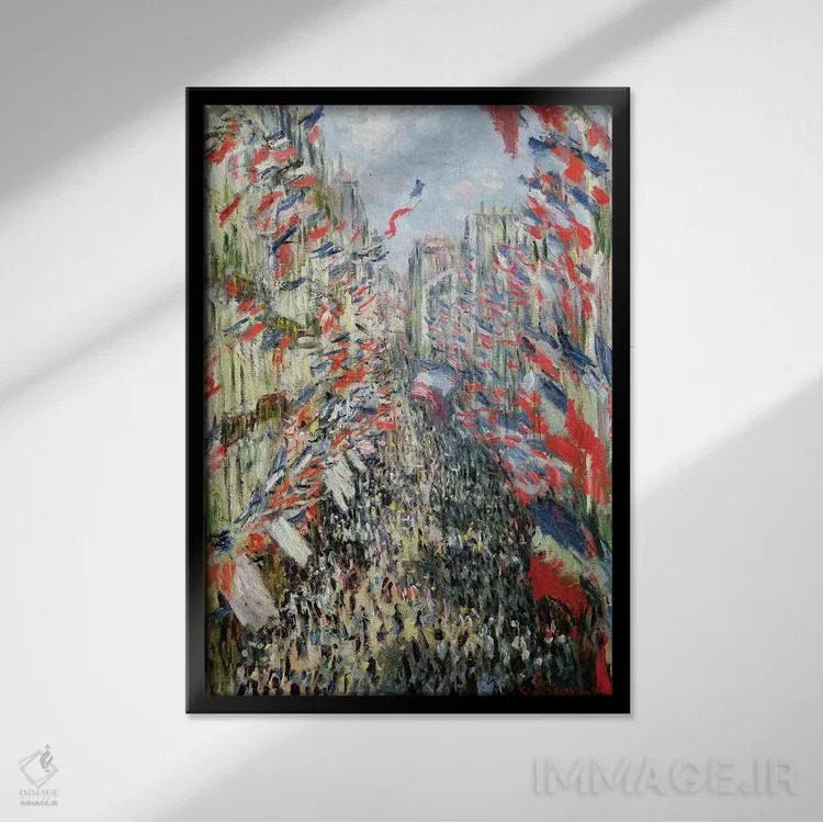 تابلو Paris, Celebration of June 30, 1878,خیابان مونتورگوئی، پاریس، جشن سی ام ژوئن ۱۸۷۸ اثر کلود مونه (نقاش معروف فرانسوی) - نمای قابدار مشکی