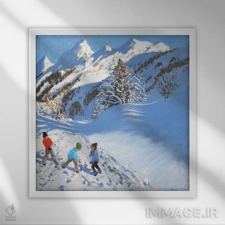 تابلو La Clusaz, France,برفبازی، لاکلوزاز، فرانسه اثر اندرو ماکارا - نمای قابدار سفید