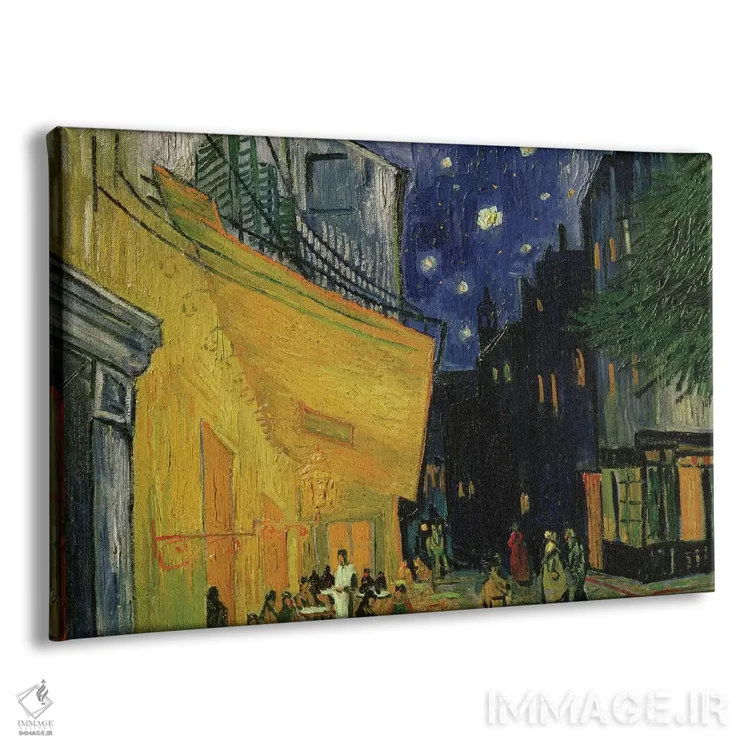 تابلو Place du Forum, Arles, 1888,کافه تراس، میدان فوروم، آرل، ۱۸۸۸ اثر ونسان ون گوگ (نقاش مشهور هلندی پستامپرسیونیسم) - نمای پرسپکتیو محصول