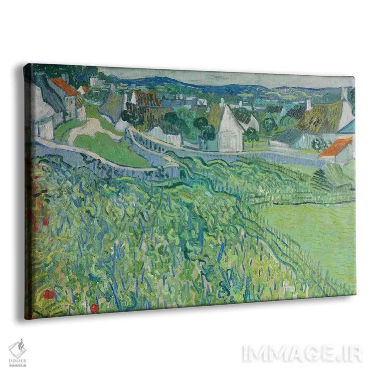 تابلو June 1890,تاکستانهای اوور، ژوئن ۱۸۹۰ اثر ونسان ون گوگ (نقاش مشهور هلندی پستامپرسیونیسم) - نمای پرسپکتیو محصول