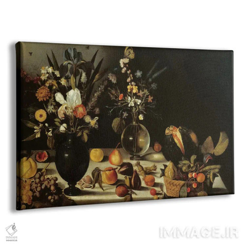 تابلو by Master of the Hartford Still Life, c.1600-10,طبیعت بیجان با گلها و میوهها اثر استاد طبیعت بیجان هارتفورد، حدود ۱۶۰۰–۱۰ اثر میکلآنژو مریزی دا کاراواجو (کاراواجو؛ نقاش بزرگ ایتالیایی) - نمای پرسپکتیو محصول
