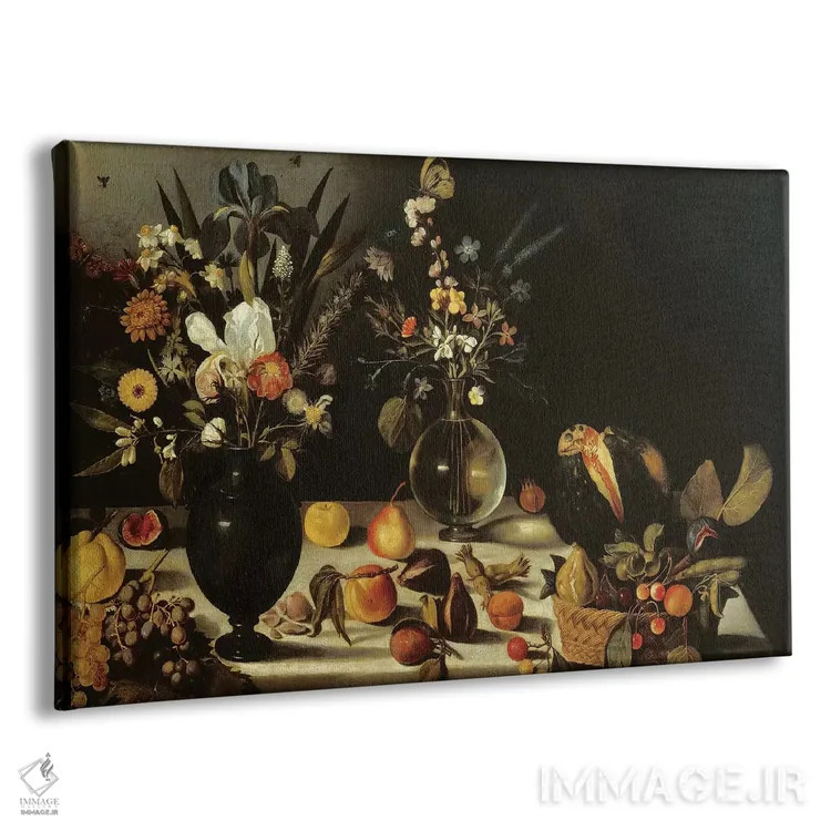 تابلو by Master of the Hartford Still Life, c.1600-10,طبیعت بیجان با گلها و میوهها اثر استاد طبیعت بیجان هارتفورد، حدود ۱۶۰۰–۱۰ اثر میکلآنژو مریزی دا کاراواجو (کاراواجو؛ نقاش بزرگ ایتالیایی) - نمای پرسپکتیو محصول