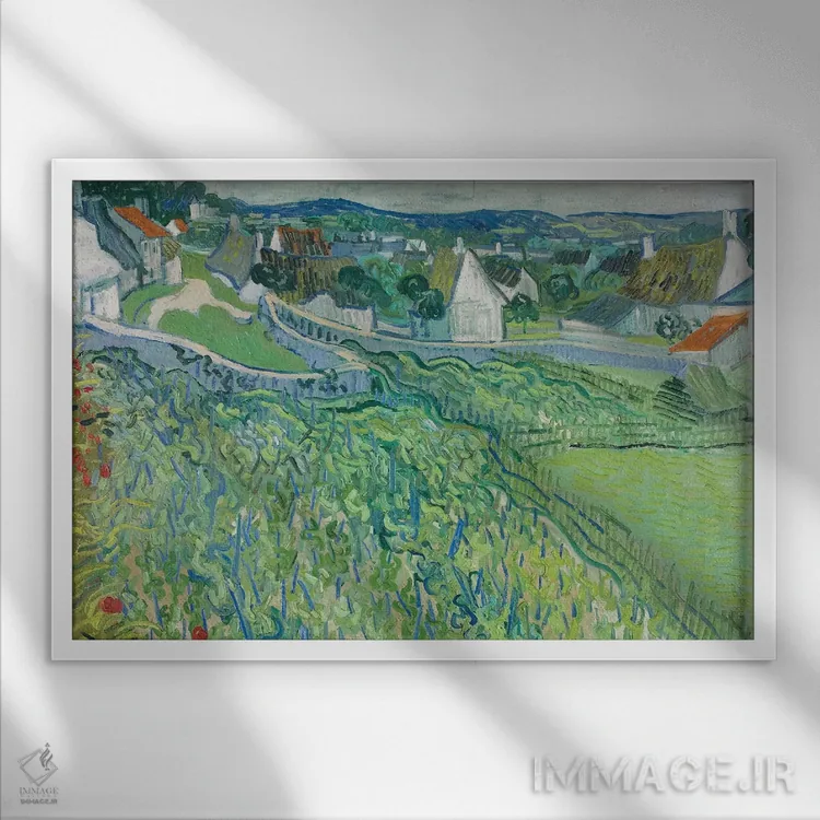 تابلو June 1890,تاکستانهای اوور، ژوئن ۱۸۹۰ اثر ونسان ون گوگ (نقاش مشهور هلندی پستامپرسیونیسم) - نمای قابدار سفید