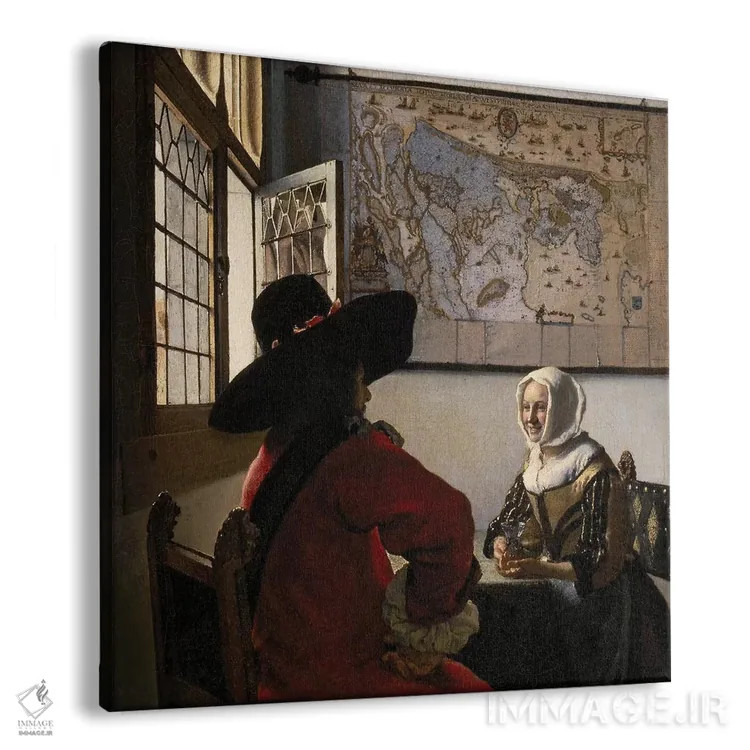 تابلو c. 1657-58,افسر و دختر خندان، حدود ۱۶۵۷–۵۸ اثر یان ورمیر (نقاش هلندی) - نمای پرسپکتیو محصول