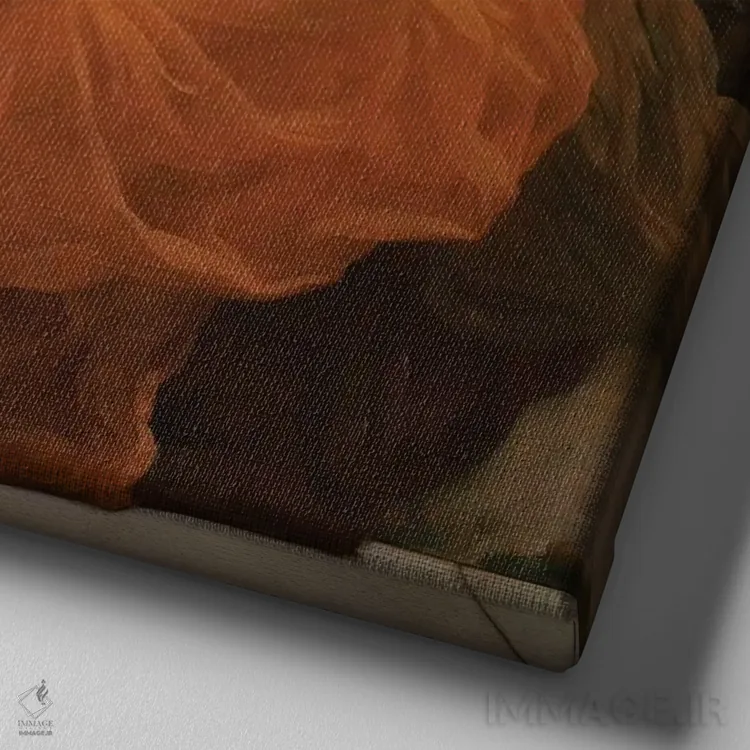 تابلو c.1895,ژوئن شعلهور، حدود ۱۸۹۵ اثر فردریک لیتون (نقاش و مجسمهساز انگلیسی) - نمای نزدیک بافت بوم