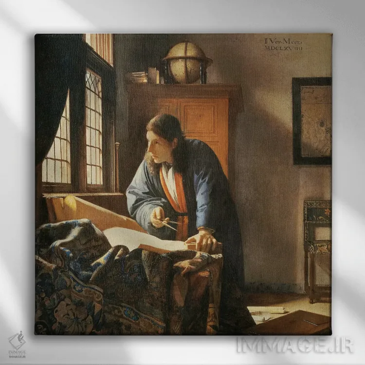 تابلو 1669,جغرافیدان، ۱۶۶۹ اثر یان ورمیر (نقاش هلندی) - نمای روبهرو روی دیوار