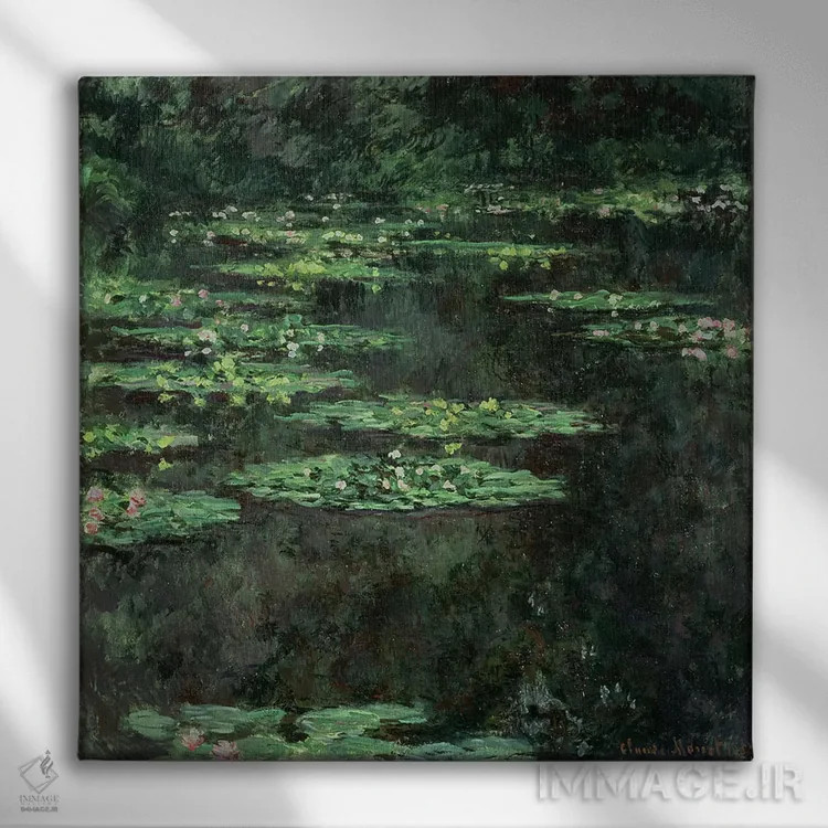 تابلو 1904,نیلوفرهای آبی، ۱۹۰۴ اثر کلود مونه (نقاش معروف فرانسوی) - نمای روبهرو روی دیوار