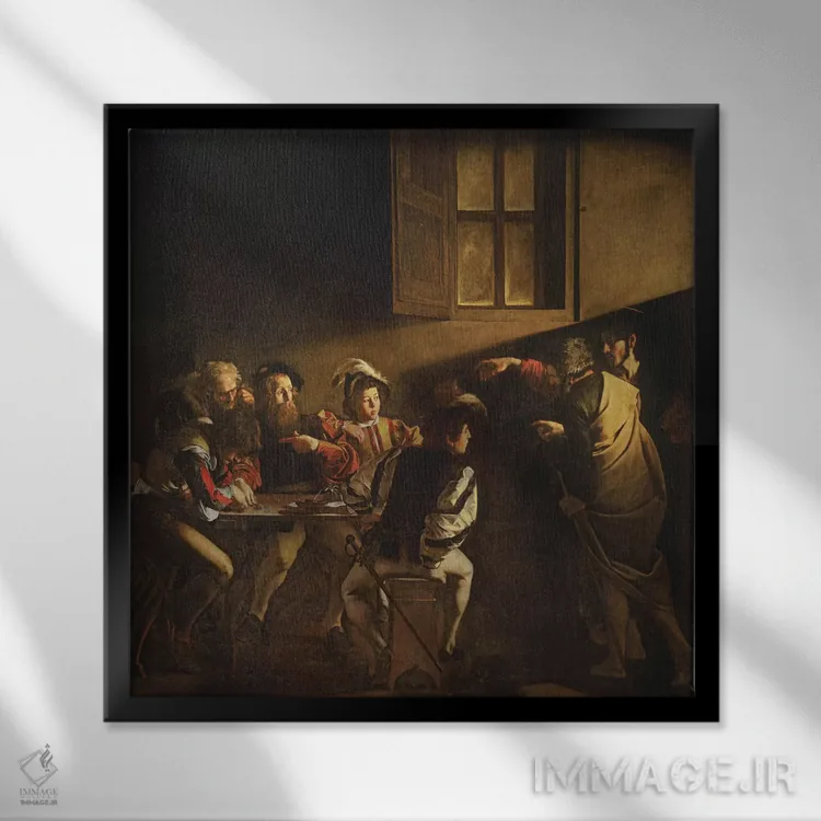 تابلو c.1598-1601,دعوت متی مقدس، حدود ۱۵۹۸–۱۶۰۱ اثر میکلآنژو مریزی دا کاراواجو (کاراواجو؛ نقاش بزرگ ایتالیایی) - نمای قابدار مشکی