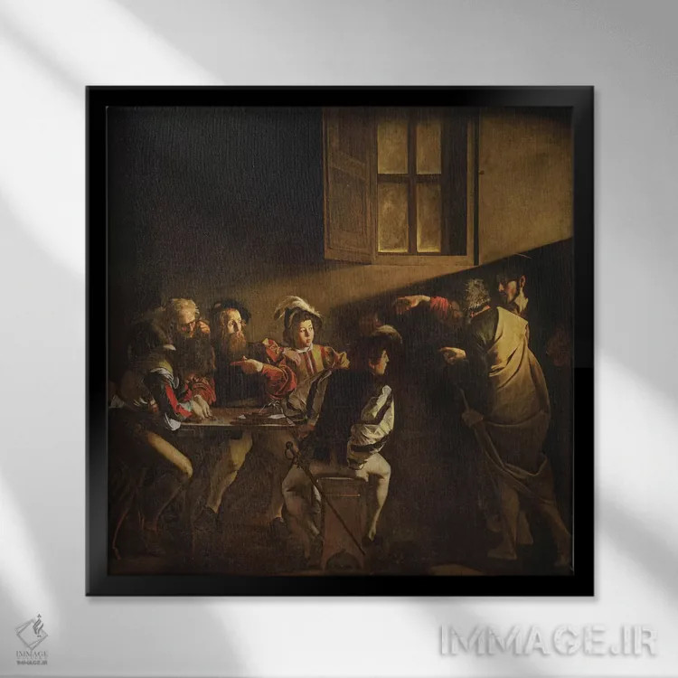 تابلو c.1598-1601,دعوت متی مقدس، حدود ۱۵۹۸–۱۶۰۱ اثر میکلآنژو مریزی دا کاراواجو (کاراواجو؛ نقاش بزرگ ایتالیایی) - نمای قابدار مشکی