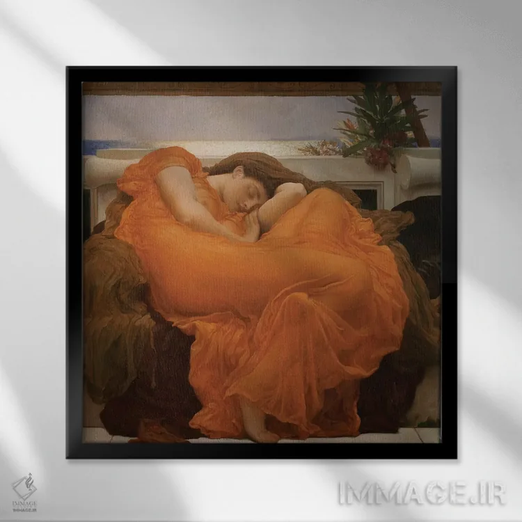 تابلو c.1895,ژوئن شعلهور، حدود ۱۸۹۵ اثر فردریک لیتون (نقاش و مجسمهساز انگلیسی) - نمای قابدار مشکی