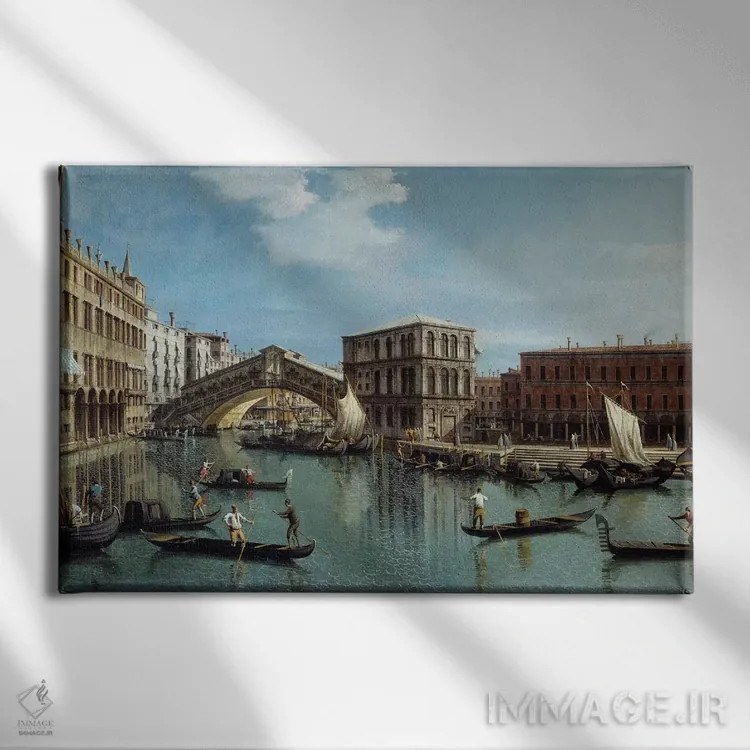 تابلو نقاشی پل ریالتو در ونیز اثر کانالتو (نقاش ایتالیایی ونیزی منظره) - نمای روبهرو روی دیوار