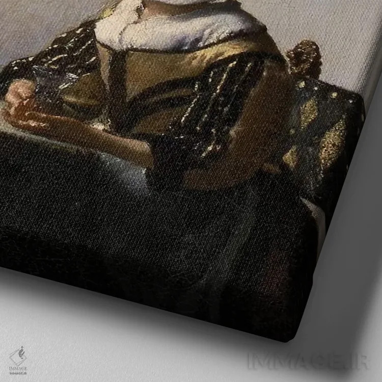 تابلو c. 1657-58,افسر و دختر خندان، حدود ۱۶۵۷–۵۸ اثر یان ورمیر (نقاش هلندی) - نمای نزدیک بافت بوم
