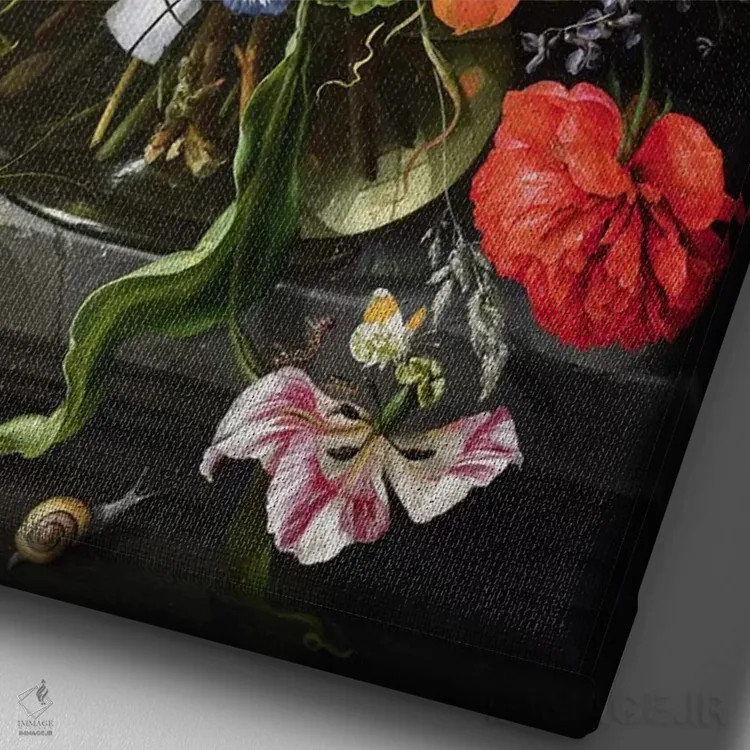 تابلو طبیعت بیجان گلها اثر یان داویدز د هیم (نقاش هلندی) - نمای نزدیک بافت بوم