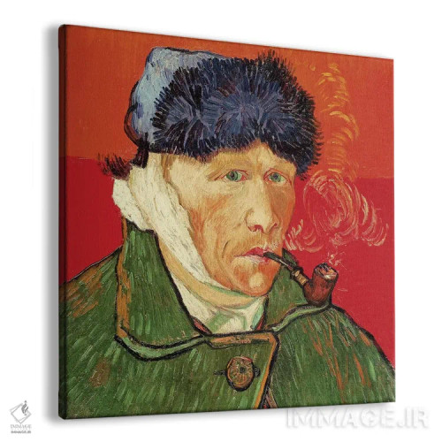 تابلو 1889,خودنگاره با گوش بانداژ شده، ۱۸۸۹ اثر ونسان ون گوگ (نقاش مشهور هلندی پستامپرسیونیسم) - نمای پرسپکتیو محصول