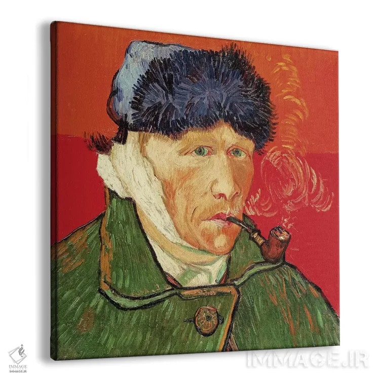 تابلو 1889,خودنگاره با گوش بانداژ شده، ۱۸۸۹ اثر ونسان ون گوگ (نقاش مشهور هلندی پستامپرسیونیسم) - نمای پرسپکتیو محصول