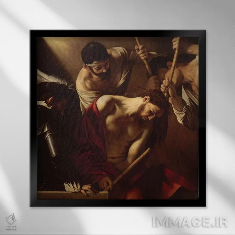 تابلو c.1603,تاجگذاری با خار، حدود ۱۶۰۳ اثر میکلآنژو مریزی دا کاراواجو (کاراواجو؛ نقاش بزرگ ایتالیایی) - نمای قابدار مشکی