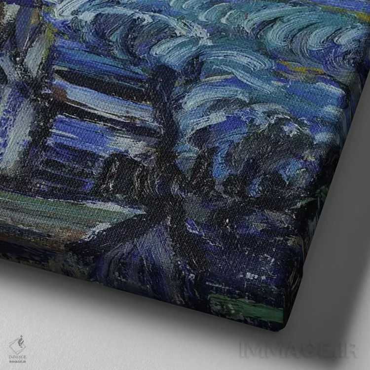 تابلو June 1889,شب پرستاره، ژوئن ۱۸۸۹ اثر ونسان ون گوگ (نقاش مشهور هلندی پستامپرسیونیسم) - نمای نزدیک بافت بوم