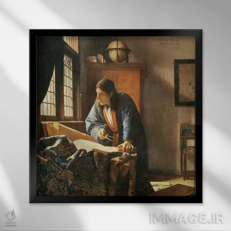 تابلو 1669,جغرافیدان، ۱۶۶۹ اثر یان ورمیر (نقاش هلندی) - نمای قابدار مشکی