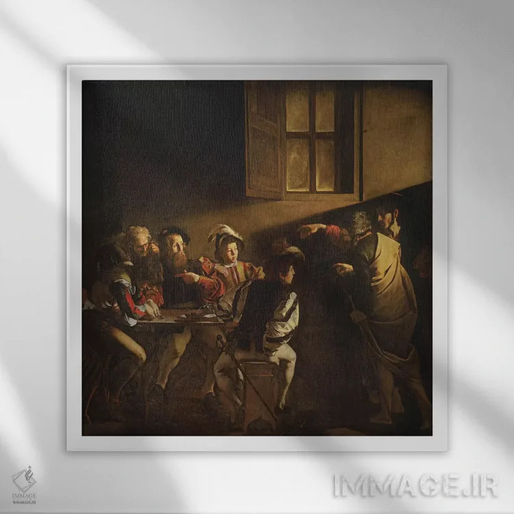 تابلو c.1598-1601,دعوت متی مقدس، حدود ۱۵۹۸–۱۶۰۱ اثر میکلآنژو مریزی دا کاراواجو (کاراواجو؛ نقاش بزرگ ایتالیایی) - نمای قابدار سفید