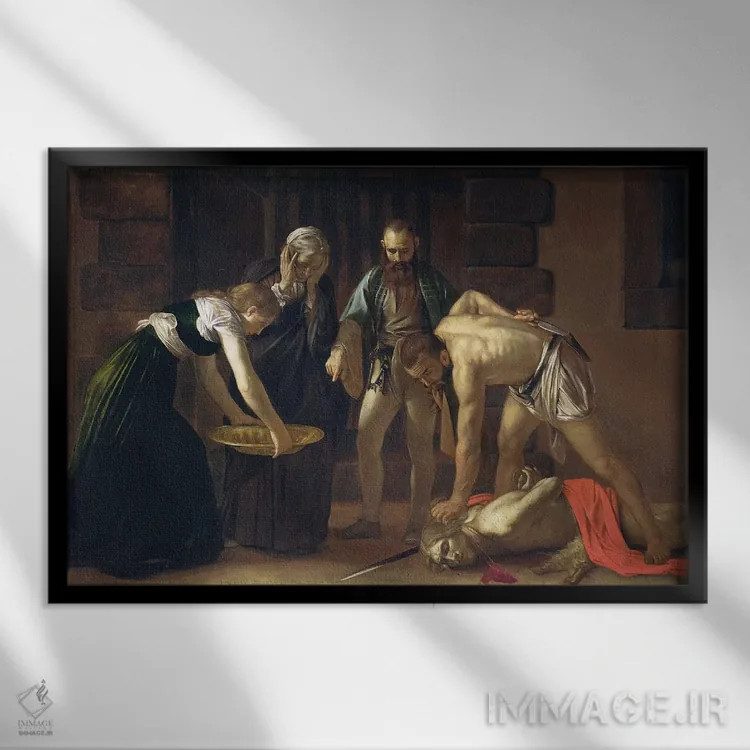 تابلو 1608,سر بریدن یوحنا تعمیددهنده، ۱۶۰۸ اثر میکلآنژو مریزی دا کاراواجو (کاراواجو؛ نقاش بزرگ ایتالیایی) - نمای قابدار مشکی