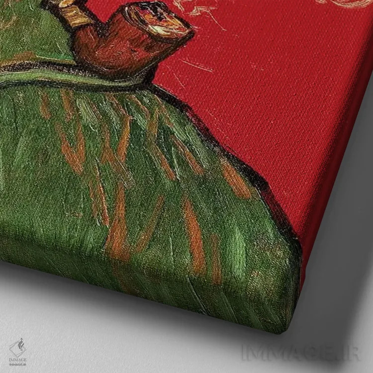 تابلو 1889,خودنگاره با گوش بانداژ شده، ۱۸۸۹ اثر ونسان ون گوگ (نقاش مشهور هلندی پستامپرسیونیسم) - نمای نزدیک بافت بوم