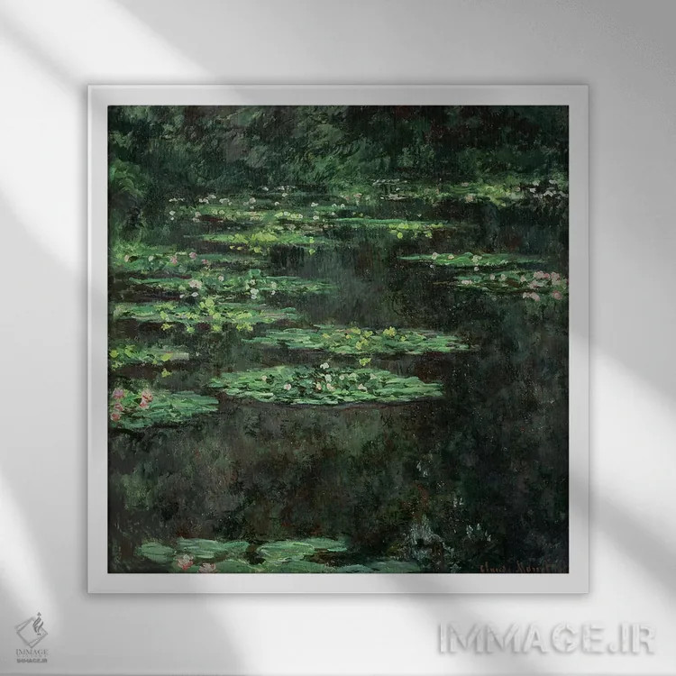 تابلو 1904,نیلوفرهای آبی، ۱۹۰۴ اثر کلود مونه (نقاش معروف فرانسوی) - نمای قابدار سفید