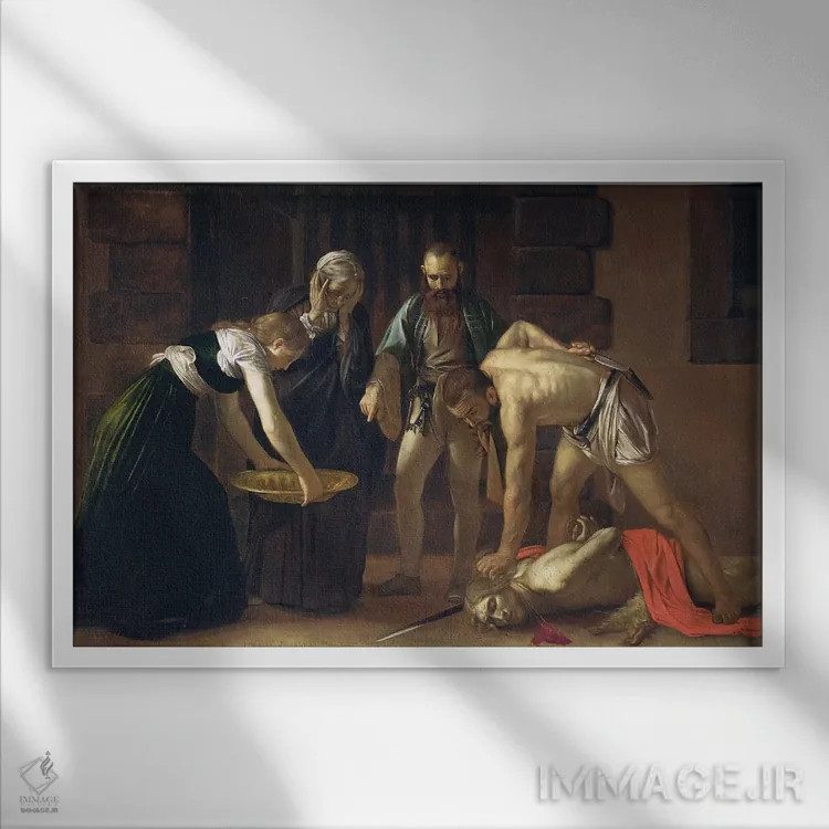 تابلو 1608,سر بریدن یوحنا تعمیددهنده، ۱۶۰۸ اثر میکلآنژو مریزی دا کاراواجو (کاراواجو؛ نقاش بزرگ ایتالیایی) - نمای قابدار سفید