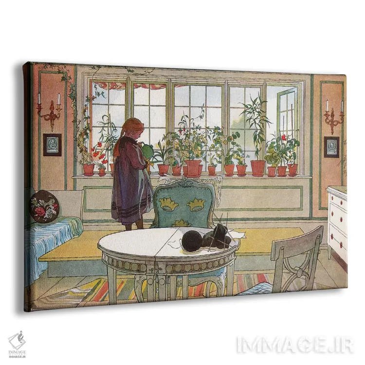 تابلو from 'A Home' series, c.1895,گلها بر روی طاقچه پنجره، از مجموعه "خانه"، حدود ۱۸۹۵ اثر کارل لارسون (نقاش و تصویرگر سوئدی) - نمای پرسپکتیو محصول