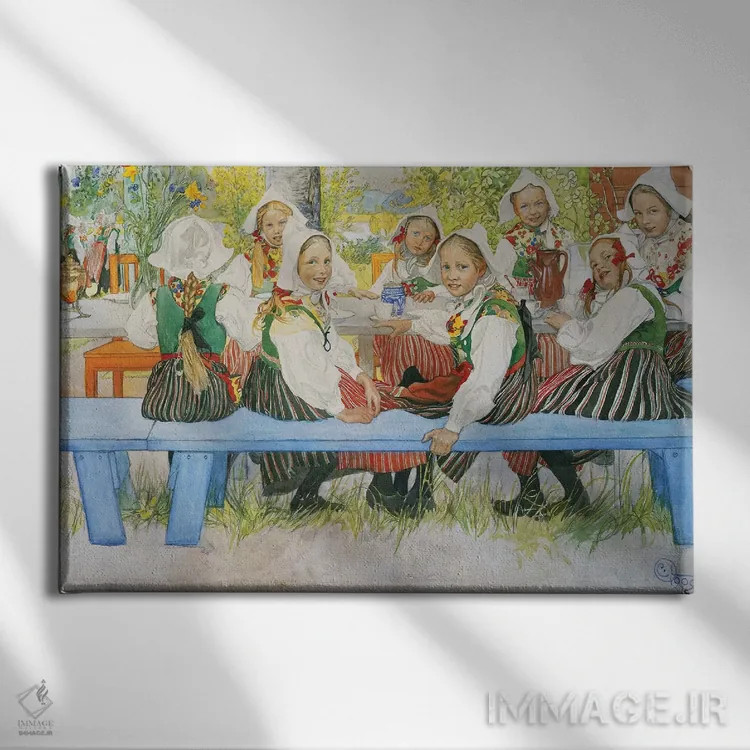 تابلو 1909,تولد کرستی، ۱۹۰۹ اثر کارل لارسون (نقاش و تصویرگر سوئدی) - نمای روبهرو روی دیوار