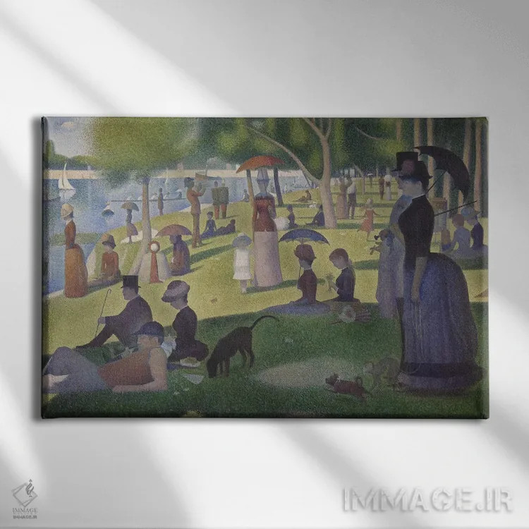 تابلو 1884-86,یکشنبه در جزیره گراند ژات، ۱۸۸۴–۸۶ اثر ژرژ سورا (نقاش نئوامپرسیونیست فرانسوی) - نمای روبهرو روی دیوار
