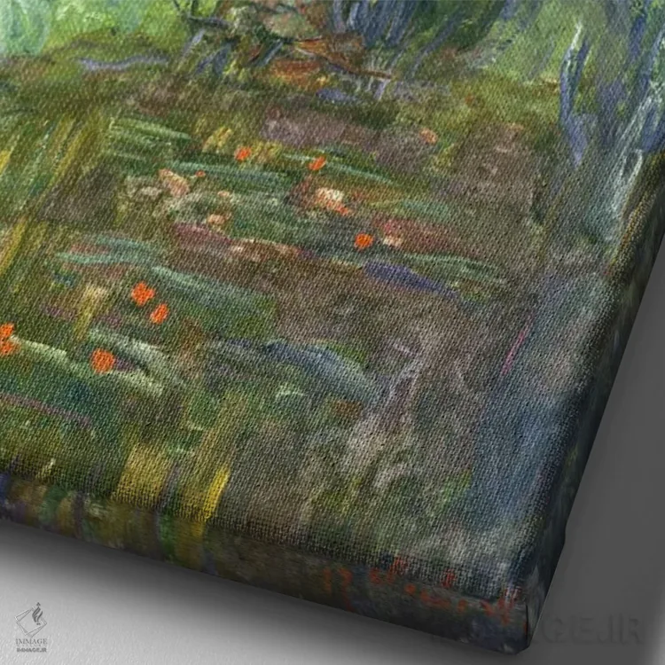 تابلو 1923,باغ ژیورنی، ۱۹۲۳ اثر کلود مونه (نقاش معروف فرانسوی) - نمای نزدیک بافت بوم