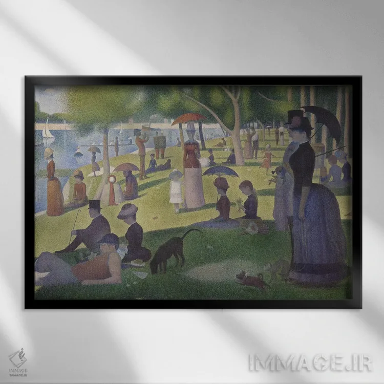 تابلو 1884-86,یکشنبه در جزیره گراند ژات، ۱۸۸۴–۸۶ اثر ژرژ سورا (نقاش نئوامپرسیونیست فرانسوی) - نمای قابدار مشکی