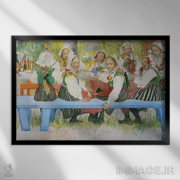 تابلو 1909,تولد کرستی، ۱۹۰۹ اثر کارل لارسون (نقاش و تصویرگر سوئدی) - نمای قابدار مشکی