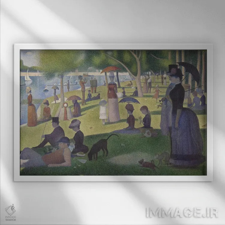 تابلو 1884-86,یکشنبه در جزیره گراند ژات، ۱۸۸۴–۸۶ اثر ژرژ سورا (نقاش نئوامپرسیونیست فرانسوی) - نمای قابدار سفید