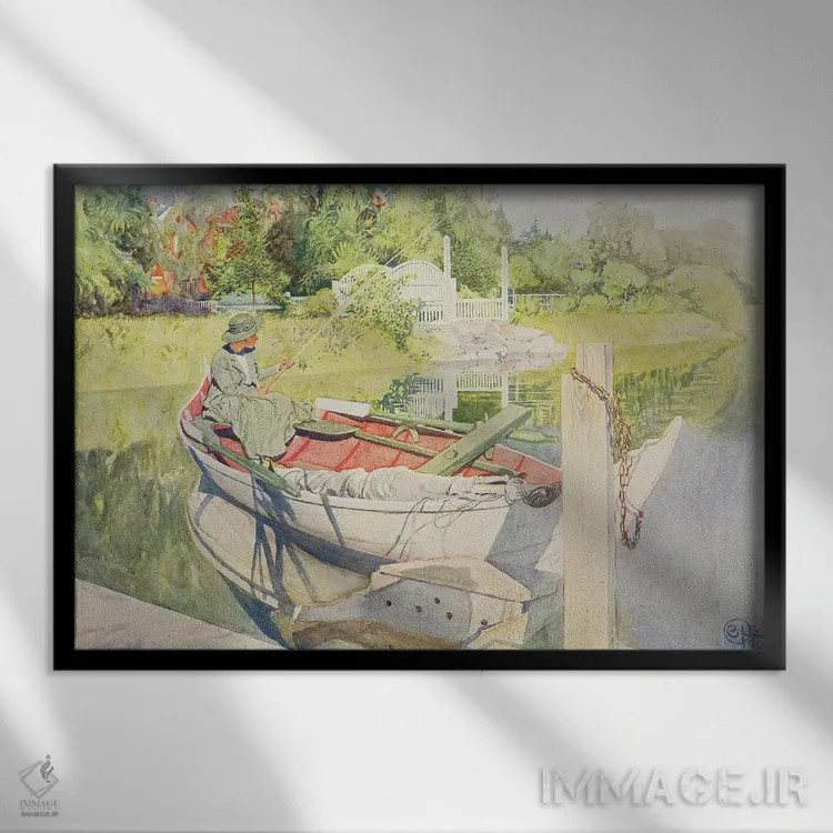 تابلو 1909,ماهیگیری، ۱۹۰۹ اثر کارل لارسون (نقاش و تصویرگر سوئدی) - نمای قابدار مشکی