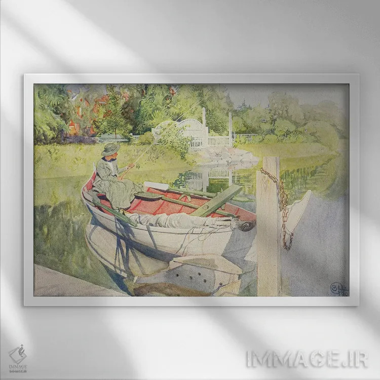 تابلو 1909,ماهیگیری، ۱۹۰۹ اثر کارل لارسون (نقاش و تصویرگر سوئدی) - نمای قابدار سفید