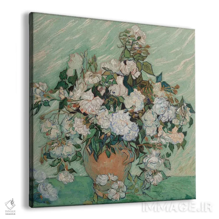تابلو 1890,رزها، ۱۸۹۰ اثر ونسان ون گوگ (نقاش مشهور هلندی پستامپرسیونیسم) - نمای پرسپکتیو محصول