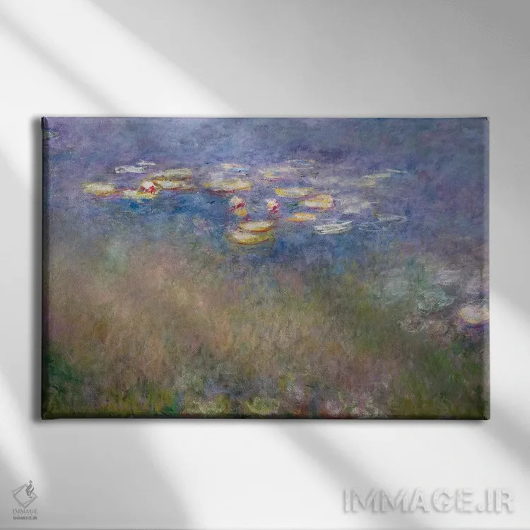 تابلو نیلوفرهای آبی، حدود ۱۹۱۵–۲۶ اثر کلود مونه (نقاش معروف فرانسوی) - نمای روبهرو روی دیوار