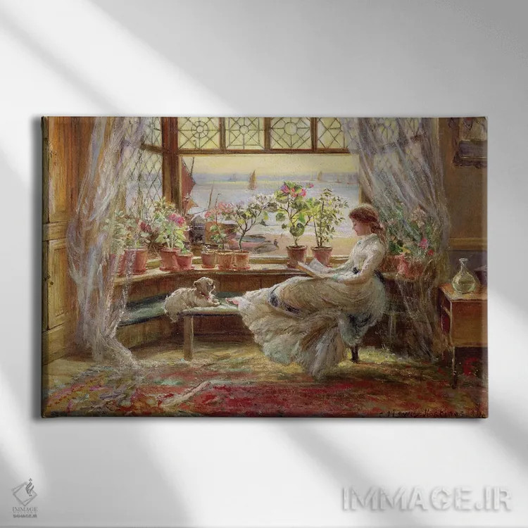 تابلو Hastings,مطالعه کنار پنجره، هیستینگز اثر چارلز جیمز لوئیس - نمای روبهرو روی دیوار