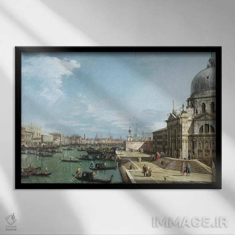 تابلو Venice,ورودی کانال بزرگ و کلیسای سانتا ماریا دلا سالوته، ونیز اثر کانالتو (نقاش ایتالیایی ونیزی منظره) - نمای قابدار مشکی
