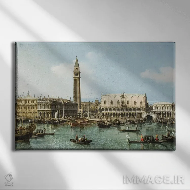 تابلو Venice, c.1747-1750,اسکلهٔ مولو از حوضچه سن مارکو، ونیز، حدود ۱۷۴۷–۱۷۵۰ اثر کانالتو (نقاش ایتالیایی ونیزی منظره) - نمای روبهرو روی دیوار