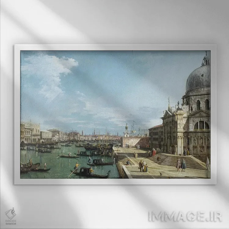 تابلو Venice,ورودی کانال بزرگ و کلیسای سانتا ماریا دلا سالوته، ونیز اثر کانالتو (نقاش ایتالیایی ونیزی منظره) - نمای قابدار سفید