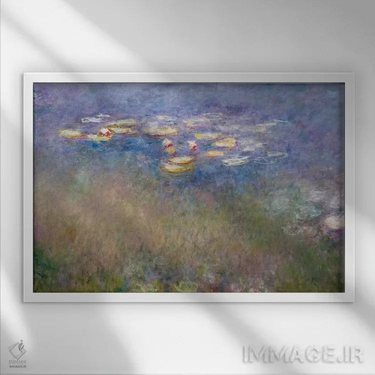 تابلو نیلوفرهای آبی، حدود ۱۹۱۵–۲۶ اثر کلود مونه (نقاش معروف فرانسوی) - نمای قابدار سفید