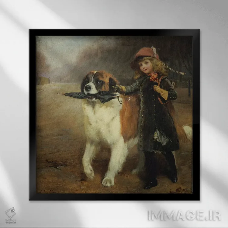 تابلو 1883,رفتن به مدرسه، ۱۸۸۳ اثر چارلز برتون باربر (نقاش بریتانیایی) - نمای قابدار مشکی