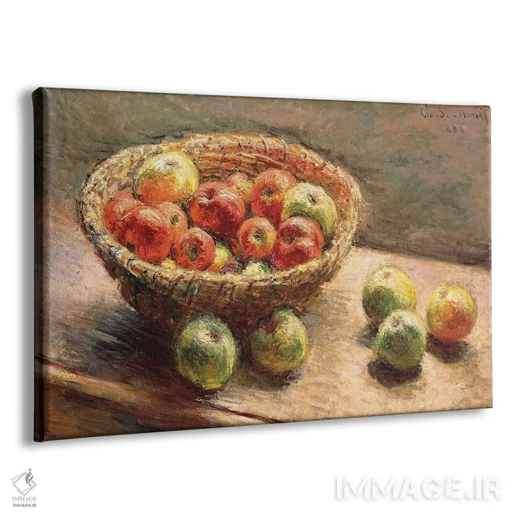 تابلو 1880,کاسهای از سیب؛ لو پانیه دو پوم، ۱۸۸۰ اثر کلود مونه (نقاش معروف فرانسوی) - نمای پرسپکتیو محصول
