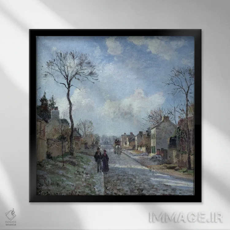 تابلو 1872,جاده به لووسین، ۱۸۷۲ اثر کامی یِل پیسارو (نقاش فرانسوی امپرسیونیست) - نمای قابدار مشکی