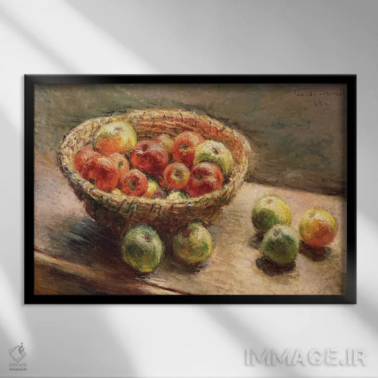 تابلو 1880,کاسهای از سیب؛ لو پانیه دو پوم، ۱۸۸۰ اثر کلود مونه (نقاش معروف فرانسوی) - نمای قابدار مشکی